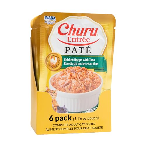 Image of INABA Churu Entree Pate for Cats, Grain-Free, High Moisture, Prebiotic Wet Cat Food, 1.76oz. per Pouch, 6 Pouches, Chicken with Tuna Recipe