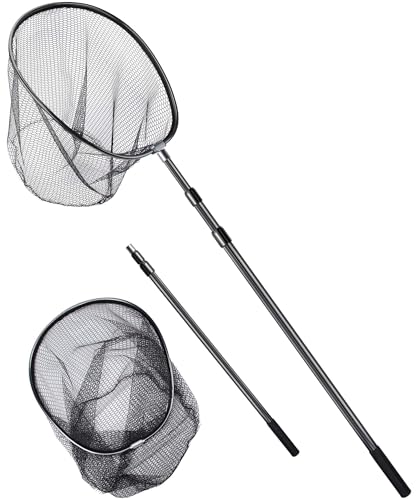 Uxwuy Large Fishing Net Saltwater Rubber Fishing Net Kayak Fishing Landing Net with Telescoping Handle Freshwater Fish Nets with Long Handle Extends 90-120inch