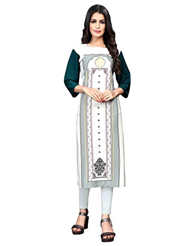 Image of 1 Stop Fashion Women's Cream Coloured Digital Print Crepe Knee Long W Style Kurtas /Kurti