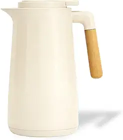 Garrafa Térmica 1L Creme Design Elegante com Cabo de Madeira para Café Chá e Bebidas Quentes Tampa Rosqueável com Sistema de Pressão Mesa Posta Premium