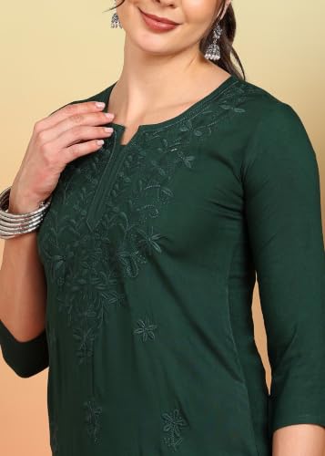 Image of Women Pink Ethnic motifs Embroidered Lucknowi Chikankari Long Kurti