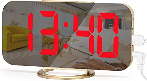 Alarm Clock with Dimmable LED Display, Digital Alarm Clock, Bedside Alarm Clock Mirror Alarm, Snooze, 3 Dimmer Modes, Non Ticking 2 USB Charging Ports Alarm Clock for Home Bedroom Decore-White