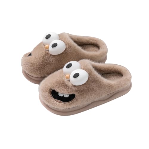 Fluffy Warm Fuzzy Cute Cartoon Big-eyed Design Slippers Comfy Autumn Winter Indoor Outdoor Slippers