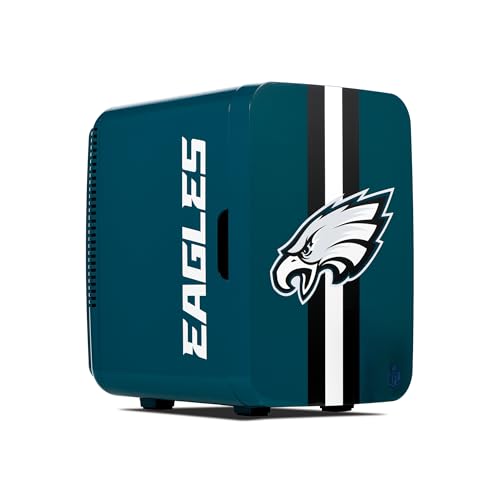 Image of Ukonic NFL Philadelphia Eagles 15-Can Mini Fridge 10L - AC /DC Powered, Official Team Colors & Logo, Portable Cooler for Tailgates, Home, Office, or Car