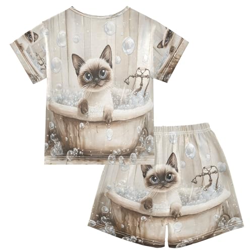 ALAZA Cat Bubble Kitten Pajamas Set Short Sleeve Cotton Sleepwear Summer Pjs 2 Piece 5-14Y2