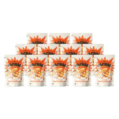 WA-CHAA! Spicy Sichuan Peanuts - Numbing Mala Peppercorns, Toasted Chili Flakes, Avocado Oil, Whole-Food Protein, Party Snacks, Non-GMO, Resealable (Original Heat, 4oz/12 pack)