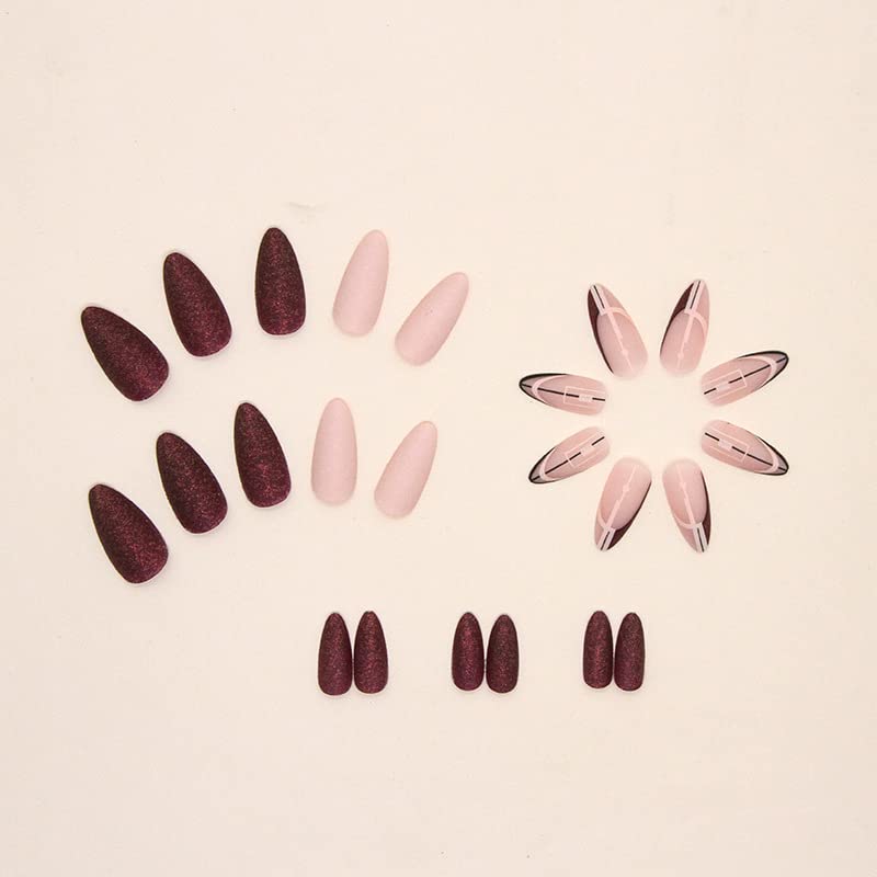 Miniatura 4 de Uñas francesas a presión, uñas postizas con forma de almendra, diseño geométrico, uñas postizas con pegamento, uñas acrílicas para mujeres y niñas,