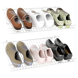 Tangkula 2 Pack Wall Mounted Shoe Rack, Sloping Shoe Organizer with Heightened Edge & Strong Brackets, Hanging Shoe Shelves for Entrance, Hallway, Bedroom, Space Saving