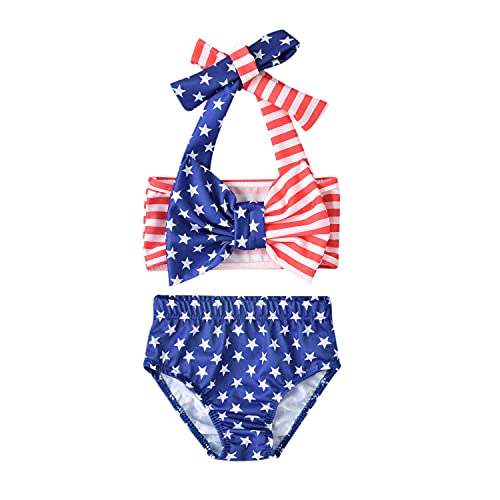 Aalizzwell Baby Girl Bathing Suit, Toddler Girls Two Piece Swimsuit Halter Top Bikini Bottoms Swimming Suit (American Flag, 3-4T) #TOP15