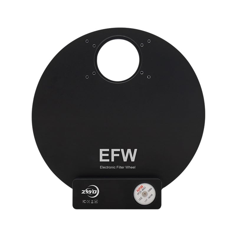 Front view of the ZWO 5X 2 Electronic Filter Wheel, showing its circular black body with the ZWO logo and 'EFW Electronic Filter Wheel' text.