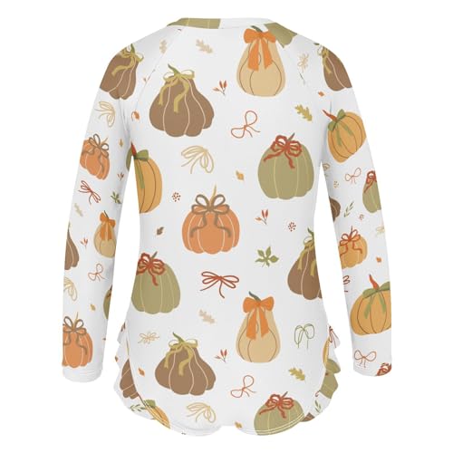 Ribbon Pumpkin Girls Swimsuit One Piece Rash Guard Girls' Swimwear Long Sleeve Swimsuits for Girl Size 3-12T3