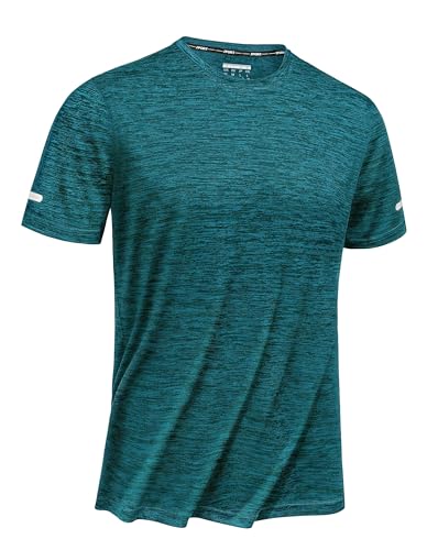 TACVASEN T Shirt Sport Homme T-Shirts à Manches Courtes Homme Respirant Top Fonctionnel avec Bande Tee Shirt Rafraichissant Sportswear Vert Forêt, M