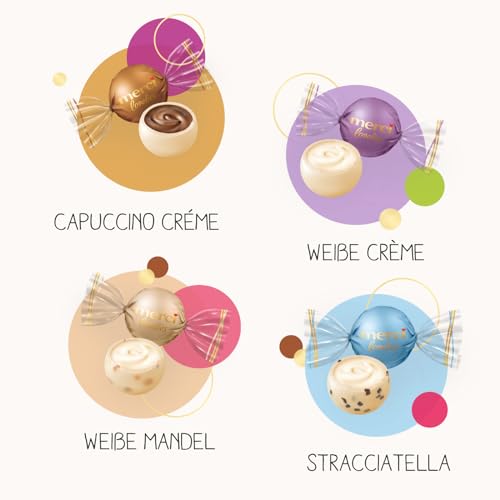 merci lovelies White – 1 x 185 g – Pralinen-Schachtel mit 4 gefüllten Schokoladen-Spezialitäten – Weiße Schokokugeln zum Teilen & Verschenken