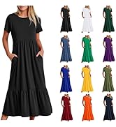 Maxikleid Damen Sommer Blusenkleid A-Linie Kleid Summer Dress Weich Luftig Strandkleider Freizeit...