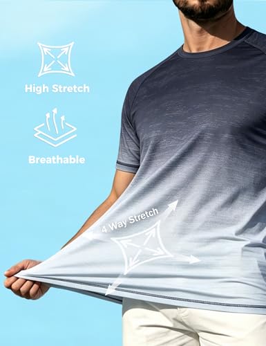 Image of ELETOP Men's Swim Shirts UPF 50+ Short Sleeve Rash Guard Sun Shirts for Beach Fishing