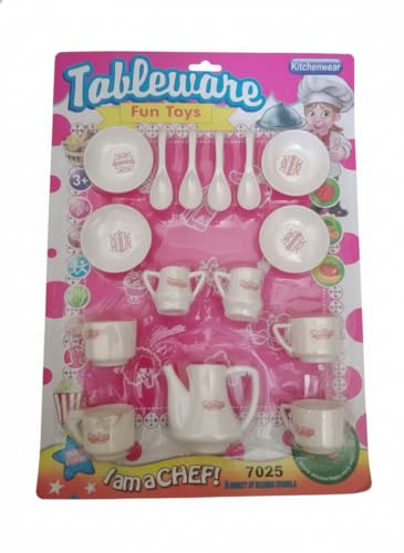 Image of Indian FUNZONE Kids Tableware Tea Set - Pretend Play Kitchen Set for Girls & Boys | Mini Cups, Plates, Spoons & Kettle | Plastic Toy Dinner Set for Kids Age 3+ | Fun Role Play Kitchenware Set