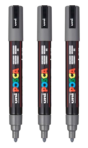 Image of posca PC-5M Water-Based Paint Markers, Reversible Medium Tip (1.8-2.5mm), Deep Grey, 3 Count