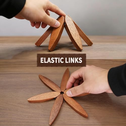 Image of Lyrovo Wooden Trivets for Hot Dishes, Tree Shape Trivet Set, 4 Walnut Wood + 1 Stand stored Like a Christmas Tree,Foldable Kitchen Wooden Trivet,for Hot Dishes、Pot、Bowl、Teapot、Hot Pot Holder