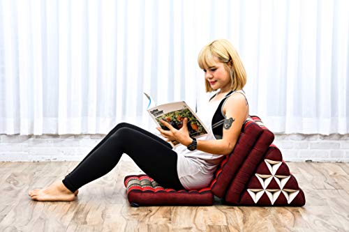 Image of Leewadee - Comfortable Japanese Floor Mattress - Thai Floor Bed with Triangle Cushion - Futon Mattress - Thai Massage Mat, 67 x 21 inches, Red, Kapok Filling