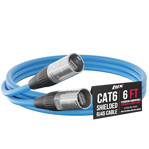 LyxPro 6 Feet Shielded CAT6 Ethercon Cable - Professional Audio & Lighting RJ45 Cable Studio-Grade Sound Transmission Extreme Durability - Blue