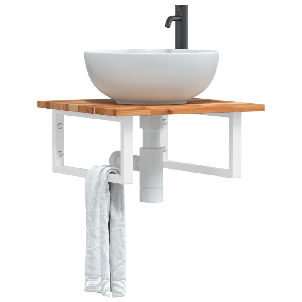 Estantería para lavabo de pared de acero y madera de acacia, 50 x 50 cm, 2 soportes, ahorra espacio, resistente, para cuarto de baño y uso de muebles de baño