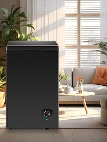 Image of Chest Freezer Small Deep Freezer Black 2.2 Cu.Ft Free-Standing 7 Temperature Control and Removable Basket Open Deep Freezer Energy Saving Apartment Kitchen