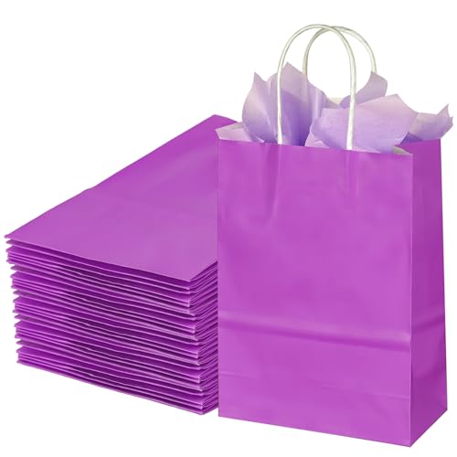 Image of BLEWINDZ 32Pcs Small Paper Gift Bags with Tissues, Purple Party Favor Bags with Handles, 8.7 inch Goodie Bag for Birthday, Shopping, Party Supplies