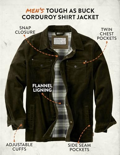 Legendary Whitetails Mens Men's Tough as Buck Flannel Lined Corduroy Shirt Jacket