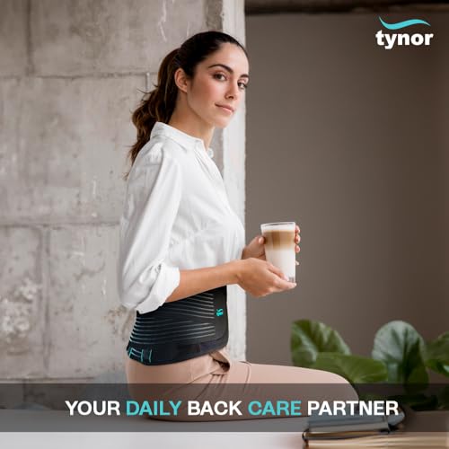 TYNOR Back Support Belt, Back Brace for Lower Back Pain,Breathable Lumbar Support Belt for Men & Women, Herniated Disc, Scoliosis & Lifting, Adjustable Straps with Lumbar Pad (Medium, Premium Black)