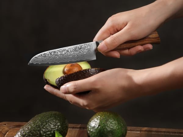 Wakoli 3-Piece Damascus Knife Set – Edib Pro Series with Wooden Gift Box – Kitchen Knife with VG10 Steel Core, 2 Santoku Knives & Paring Knife - Image 6