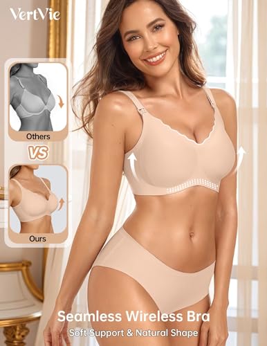 Image of Vertvie Seamless Nursing Bras for Breastfeeding Jelly Support | No Underwire, Maternity Sleep Bralettes, Pregnancy Wireless Bra for Women, Full Coverage, V-Neck, Comfortable, Breathable