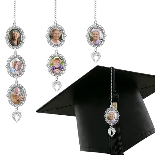 Custom Graduation Tassel Photo Charm 2026 - Personalized Picture Memorial Pendant with Angel Wings Graduation Cap Gift for Her Him Daughter Son College (Tassel Style 01)