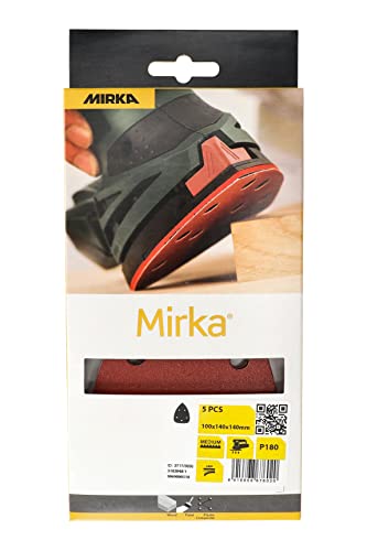 Mirka Red Delta Sanding Paper Wood Sanding Triangles Hook & loop / 100x140x140mm / Hook & Loop Adhesion / 5-hole/grit P180 / 5 pieces/for sanding wood metal and plastic - Image 2