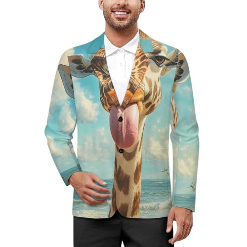 Funny Giraffe Men's Blazer Printed Button Suit Jacket Slim Sport Coat Blazers