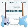 EART GW2P-SE Headless Electric Guitar with Roasted Mahogany Body and Canada Maple Neck, Rounded Ends Medium Jumbo Stainless Steel Frets(Blue) #1