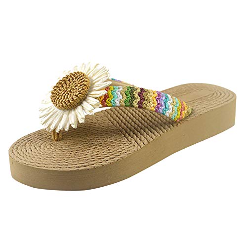 TEEL ONG - Sandalias con diseño de tejido colorido con decoración de flores, para verano, playa, bohemio, puntera abierta, 1,5/3/5 cm de altura, color, talla 39 EU