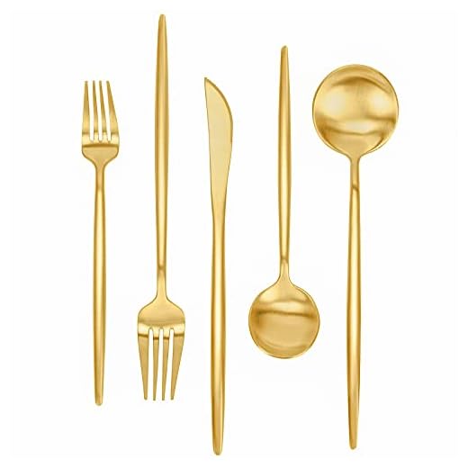 Matte Gold Silverware Set 30 Pieces, FAMEWARE Stainless Steel Flatware Set，Service for 6，Kitchen Utensil Set, Tableware Cutlery Set, Satin Finished Polished & Dishwasher Safe