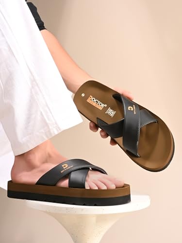 Image of DOCTOR Men Cross Strap Slippers | Soft Feel Comfort Casual Slides for Men | Lightweight Everyday Wear Open Toe Sandals