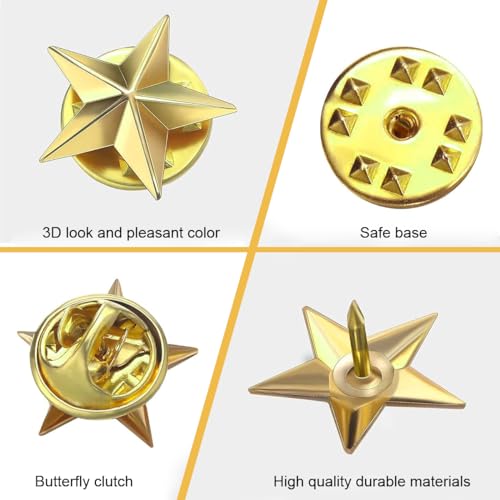 Image of SANNIDHI Badges with Pin, 30mm Star Badge Lapel Pin, Mini Memorial Day Gold /Silver Stars Sheriff Badges for Bags Hat Clothes, Metal Military Award Labor Day Party Costume Decor Pins