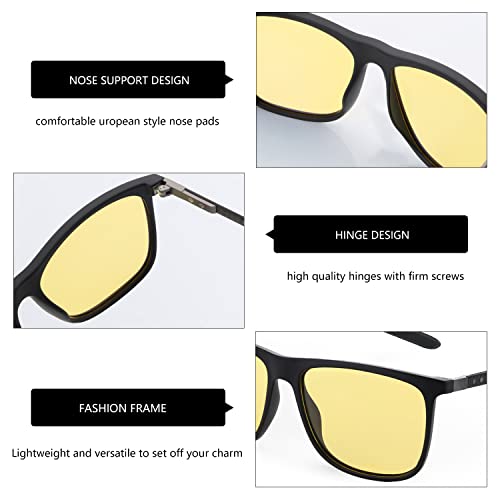 Zenottic Night Vision Glasses For Men Square Carbon Fiber Sunglasses Reduce Glare Yellow Lens Hd Polarized Night Driving Glasses #TOP3