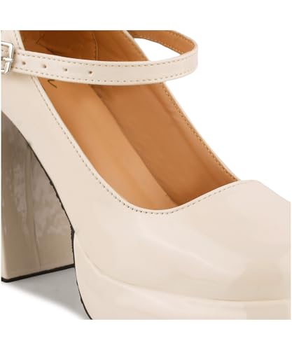 Image of JM LOOKS Mary Jane Shoes Women Chunky Block Heels Mary Janes Dress Shoes for Women Close Cap Toe 5 Inch Women's Pumps Shoes with Buckle Double Strap Comfy Pumps for Office Party Casual Wedding