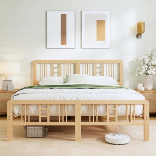Image of ZIYOO 14 Inch Queen Bamboo Bed Frame with Headboard, Modern Minimalist | Solid Bamboo,Solid Wood, Platform Bed Frame with Headboard & Footboard, No Squeaks, Fits Bedrooms, Guest Rooms, Hotels
