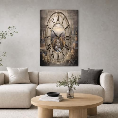 Horloge à chiffres romains double fonction grand tableau vintage brun déco murale salon