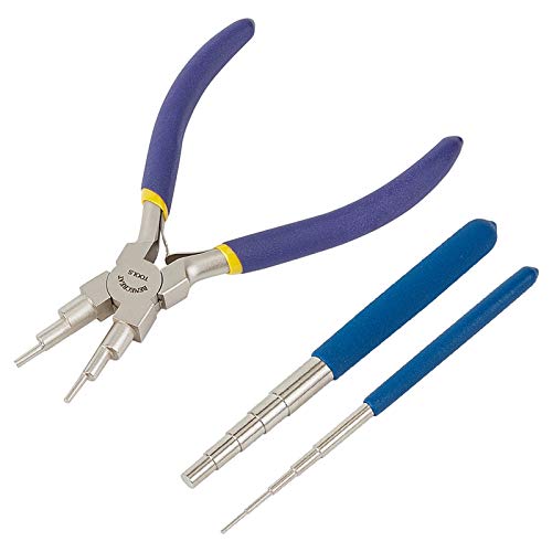 BENECREAT Wire Looping Tool Set - 2Pcs Mandrel & 1Pc 6 in 1 Bail Making Plier for Jewelry Wire Wrapping & Jump Ring Forming