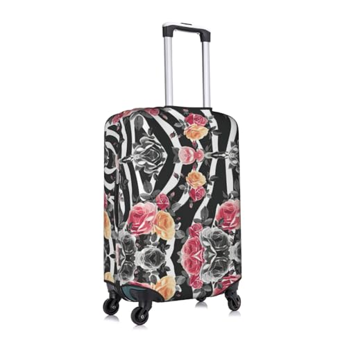 Roses Flower Floral Zebra Stripes Print Travel Elastic Suitcase Luggage Baggage Cover Protector, Washable And Anti-Scratch3