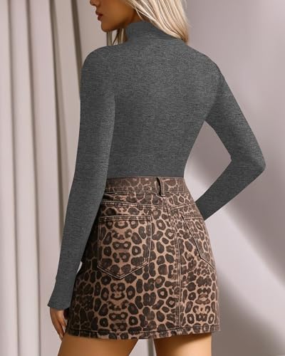 MANGOPOP Women's Mock Turtle Neck Sleeveless Long Sleeve Tops Bodysuit Jumpsuit