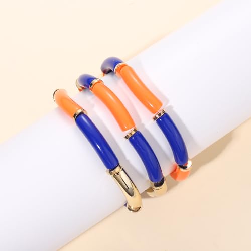 3 Pack Game Day Bracelets for Women Bamboo Tube Bangles Bracelets Chunky Curved Stacking Football Stretch Bracelets Game Day Jewelry Accessories Sports Fan Gifts3