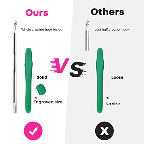 RealPlus Crochet Hooks, 12 Sizes Crochet Hook Set, Crochet Kit for Beginners, Knitting Needles with Ergonomic Handles for Arthritic Hands, Christmas Gifts for Women, Crochet Needles with Blue Case