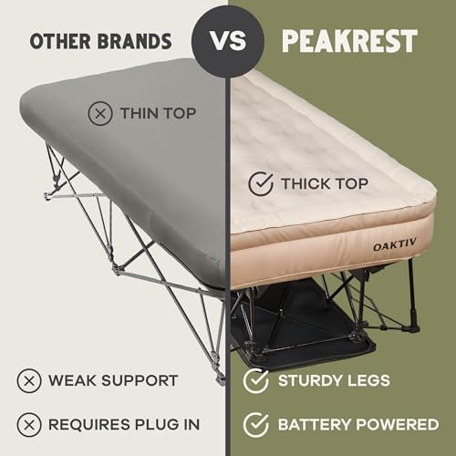 Image of Oaktiv Twin Air Mattress with Frame, Self Inflating /Deflating Bed for Adults - PeakRest Blow Up Bed, Camping Cot with Mattress - Portable with Travel Rolling Case on Wheels