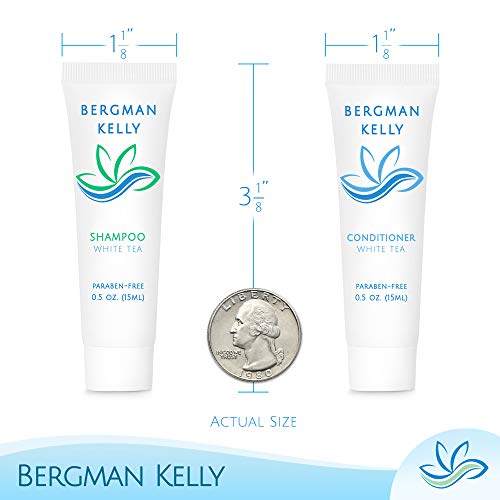 Bergman Kelly Round Hotel Soap Bars, Shampoo & Conditioner 3-Piece Set (0.5 Oz Each, 150 Pc, White Tea), Delight Your Guests With Revitalizing & Refreshing Mini Travel Toiletries & Bulk Amenities #TOP2